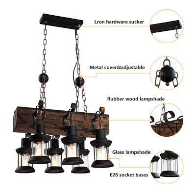 6 Lights Rustic Wood Chandelier Industrial Ceiling Lamp Hanging Pendant Lamps