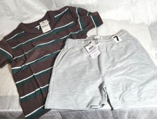 Cotton-on Kids Boy's 2 pc Outfit: Gray Shorts  Brown/Green Stripe T-Shirt Sz 7