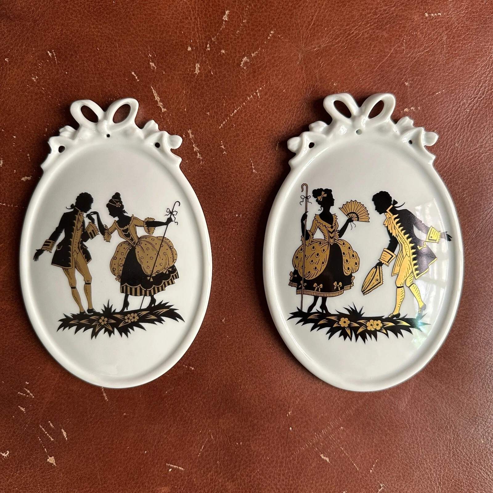 Tettau Atelier Porcelain Plaques Black & Gold Courting Couple Bavaria Germany