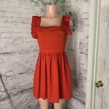 Shein Women's Mini Dress Size Medium Red Ruffles Open In the back