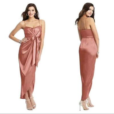 NWT After Six Faux Wrap Stretch Midi Dress Draped Tulip Skirt Desert Rose Size 8