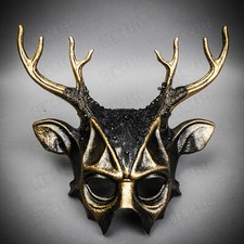 Antler Deer Horn w/ Brushed Gold Laces Devil Halloween Costume Masquerade Mask