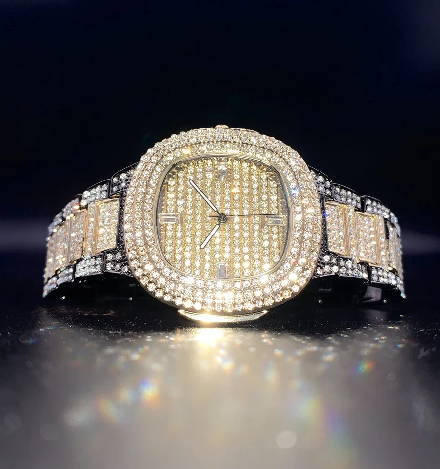 Men's Luxury Square Hip-Hop CZ Diamond Stone 18k Gold Plated Iced-Out Watch - Image 2 of 3