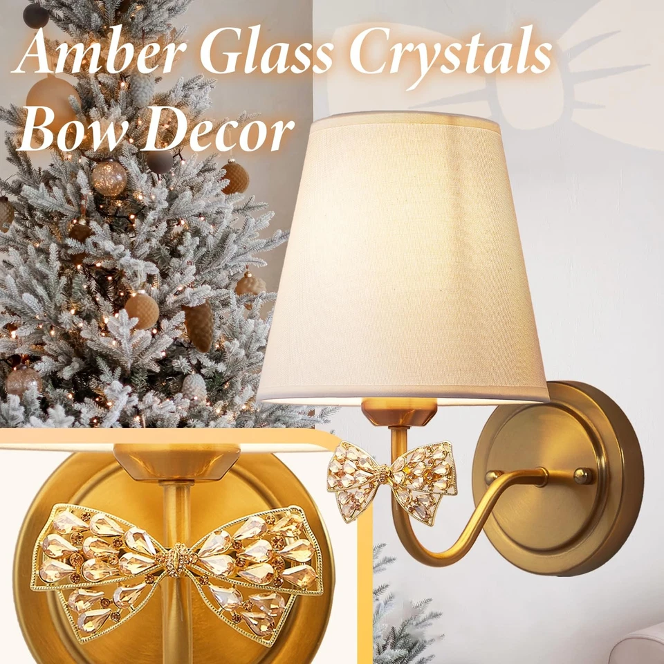 Antiguo juego de dos apliques de pared de latón, cristal ámbar vintage de granja... Foto 4 de 4