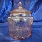 Vtg Hazel Atlas Royal Lace Pink Depression Glass Biscuit Cookie Jar & Lid 1935