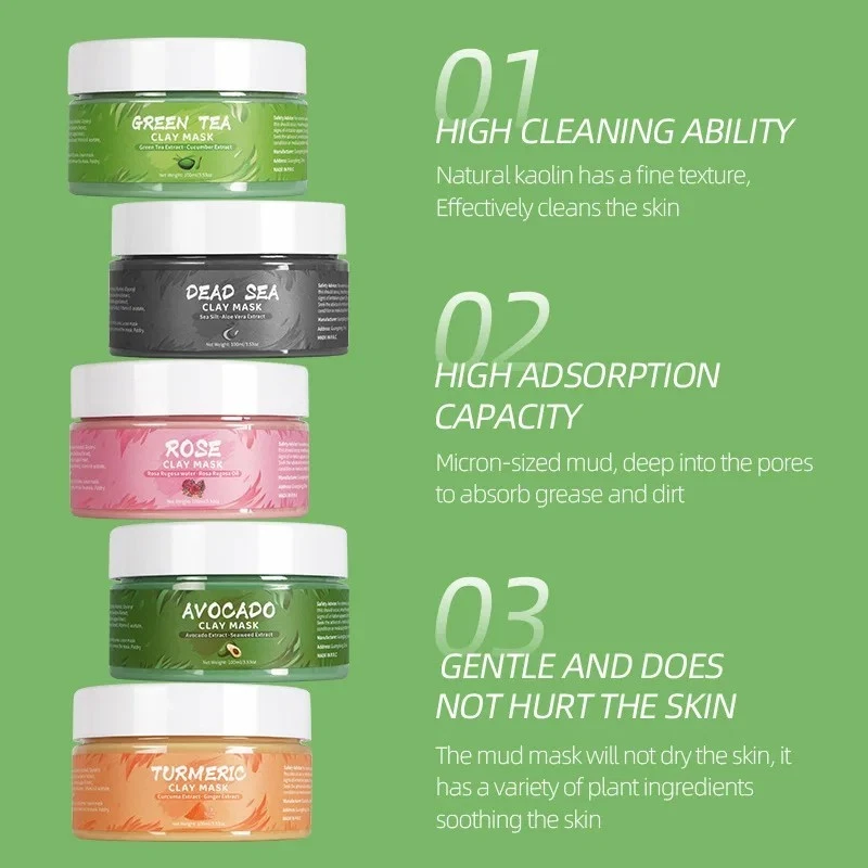 Turmeric Green Tea Avocado Clay Facial Mud Mask Deep Skin Care Face Body Beauty - Image 3 of 4