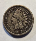 1863 Indian Head Cent 1c Penny, Very Good VG Details, Rim Ding- Exact Coin Shown
