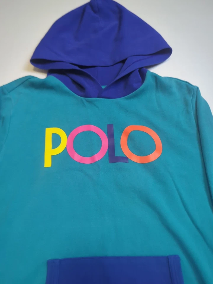 Polo Ralph Lauren Niños Sudadera con Capucha XL 18-20 Azul Aqua Suéter Bolsillo Logo Pequeño Agujero Foto 3 de 4