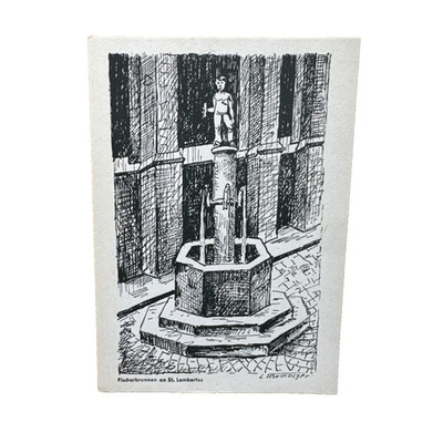 Postkarte AK Düsseldorf Künstlerkarte Fischerbrunnen St. Lambertus Ungelaufen