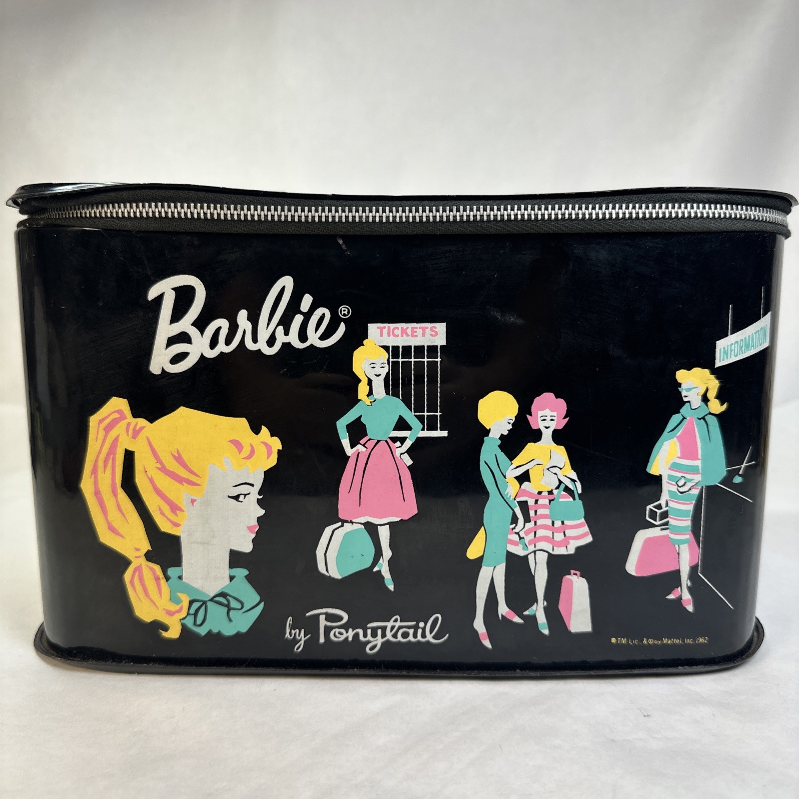 Vtg 1962 Barbie by Ponytail Train Case Mattel Zipper Doll Carry Storage