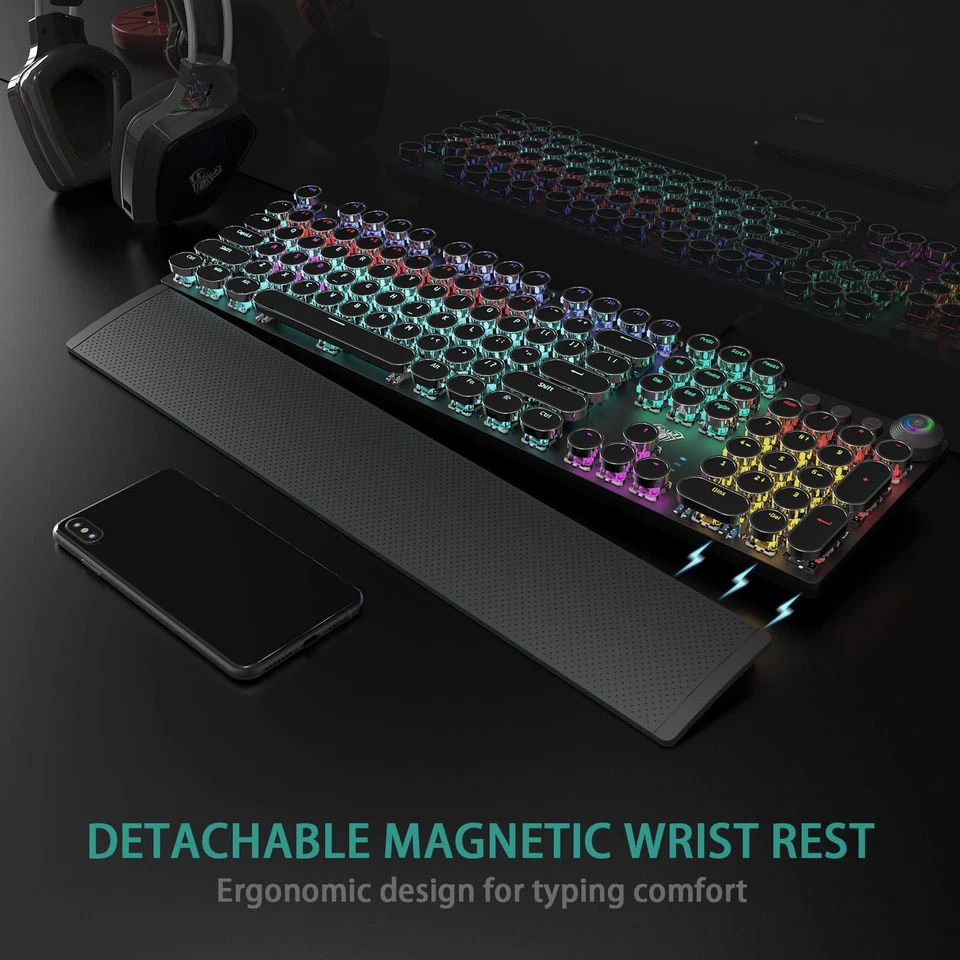 F2088 Typewriter Style Mechanical Gaming Keyboard Blue Switches,Rainbow LED B... - Image 4 of 4