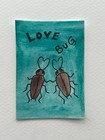 ACEO. Gouache & Ink on Watercolor Paper. Heart. Valentines Day. Love. Bugs.