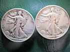 LOT OF 2 WALKING LIBERTY 90% SILVER HALF DOLLARS 1942S and 1943D