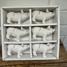 Pig Place Card Holders Set of 6 White Porcelain Pigs Name Card NEW country, Farm