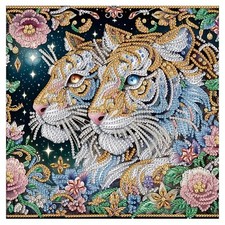 Special Shape 5D Tiger Diamond Art Painting Kits for Adults,Flowers Diamond