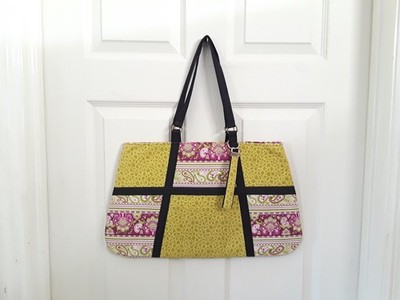 Handmade Colorful Paisley Purple, Green & Black Quilted Tote Bag. Bays Original.