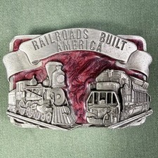 Vintage 1984 Siskiyou Railroads Built America Pewter Belt Buckle Train USA Made