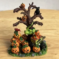 Halloween Village Spooky Tree With Snake Owl Pumpkins Black Cat