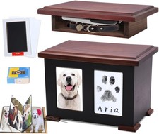 Dog Urn for Ashes,Pet Urns Up to 150 lbs, Wooden Memorial Ashes Urn with Paw ...