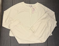 Victoria's Secret Soft Thermal Henley Long Pajama Set Cream Size XXL Lounge Soft