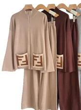 Leg Pant Suit Two Piece Sets Knitwear Sweater Tracksuits Women Sweater