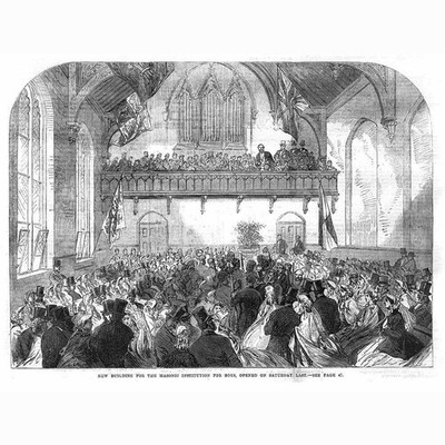 LONDON Eröffnung des Freimaurer-Instituts für Jungen Tottenham - antiker Druck 1865