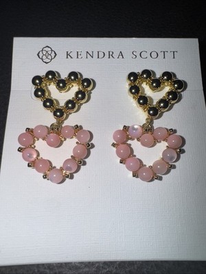 Kendra Scott Ashton Gold Heart Drop Earrings in Pink Retail