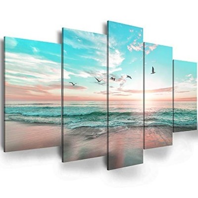 EPHANY Abstract Ocean Beach Wall Art - Blue Sea Landscape, Office Wall Decor,...