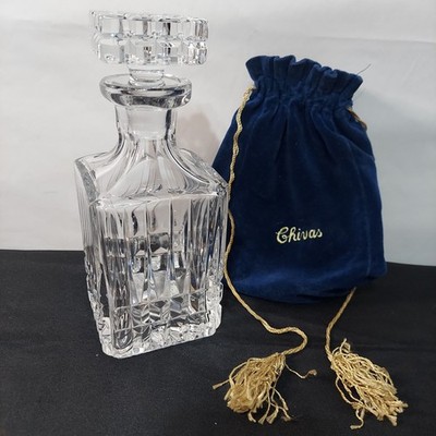 9.5'' Chivas Regal Crystal Decanter with Stopper and Blue Velvet Tassel Bag Set