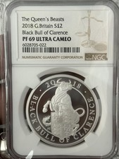 2018 Queens Beasts Black Bull Of Clarence 1oz Silver Proof £2 NGC Graded PF69 UC