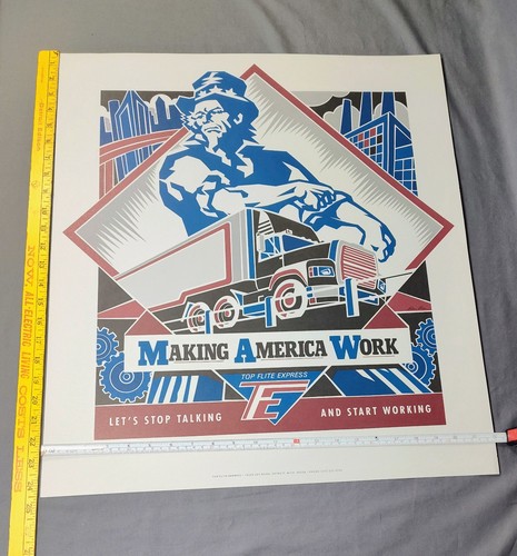 Signed Ron Rae "Making America Work" Art Print VTG Detroit Uncle Sam Trucking - Picture 11 of 12