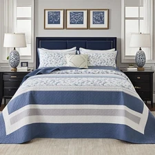 Oversized Quilt Bedspread Coverlet Set, 128"x120" 100% Cotton California King...