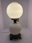 Vintage Hobnail Milk Glass Double Lamp Hurricane Night Light Brass 19”