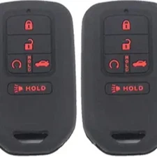 2pcs 5 Buttons Black Silicone Smart Key Fob Cover Case Skin -2x black with red