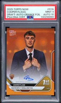 2025 Topps Now Cooper Flagg #D1A Draft Auto Orange /25 Rookie Card