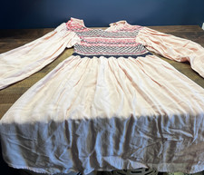 NWT Free People Pink Ruched Dress Smocked Peasant Long Sleeve Size SM