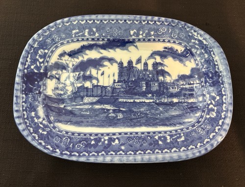 Vintage Victoria Ware Ironstone Flow Blue Platter The Tower of London