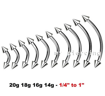 20g 18g 16g 14g Surgical Steel Spike Curved Barbell Nipple Ring Eyebrow Ring 