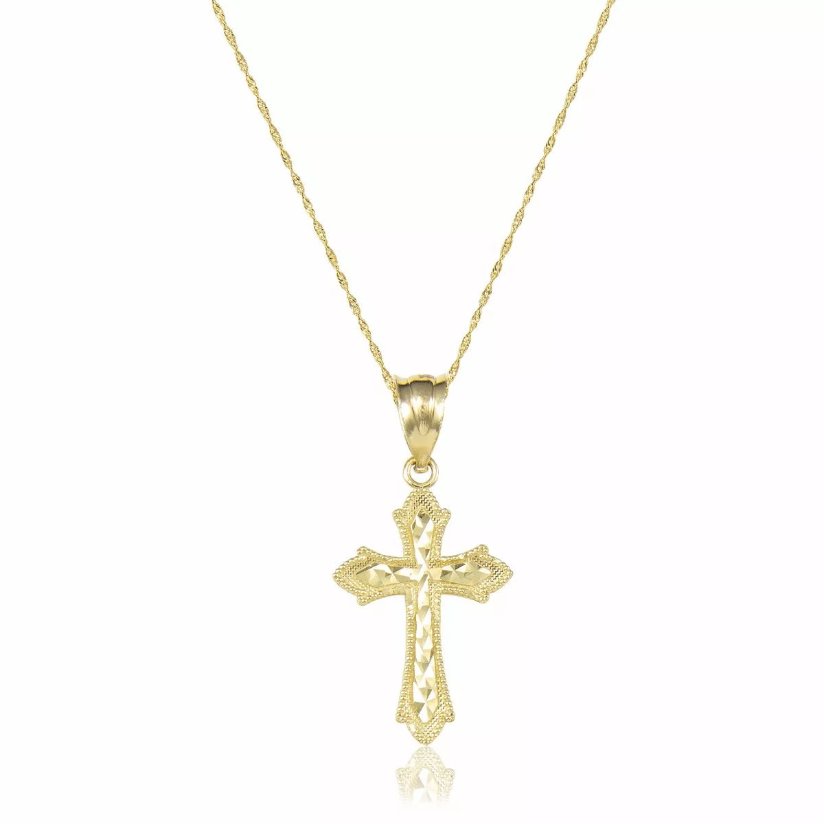 10K Solid Yellow Gold Fleur-De-Lis Cross Pendant Singapore Chain