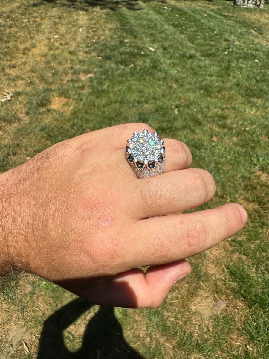 7.5ct MOISSANITE Large Stone Crown Iced Hip Hop Ring Real 925