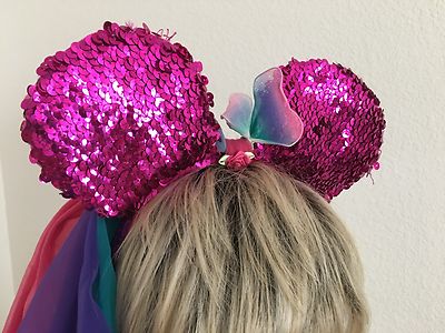 Pink Sequin Disney Minnie Mouse Ears & Veil Costume Hat  display picture 3