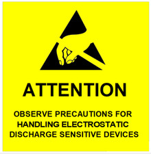 50 SQUARE ATTENTION ESD Sticker Adhesive Labels Static Sensitive 50mm x 50mm