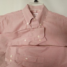 Brooks Brothers Red White Stripe Button Down Shirt Mens 16.5 35.5 Non-Iron