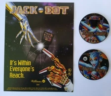 Jackbot Pinball FLYER & 2 Promos Plastic Coasters Pinbot & Bride Wife Robots NOS