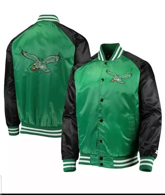 NFL Philadelphia Eagles 80s Baseball Letterman Jacket Bomber Green Black Satin