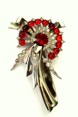 Vintage Brosche, Sterling Silber, Strass, Blumenbrosche, Anstecknadel, brooch