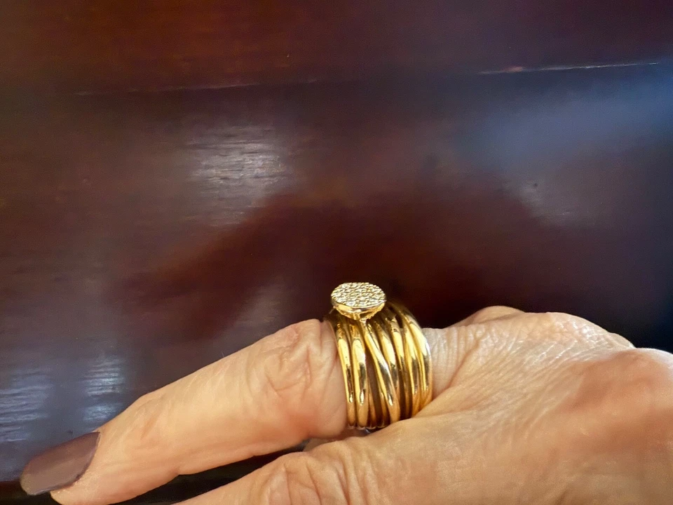 EFFY 14k желтое золото широкий Pave бриллиант сложены группы заявление кольцо размер 6 - Изображение 4 из 4