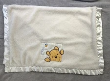 Disney Peek-A-Pooh Ivory Winnie the Pooh plush Baby Blanket satin back Kidsline