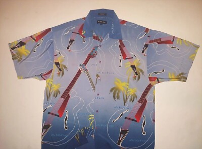 Koman sports Aloha Shirt Guitar Blue Large Polyester 