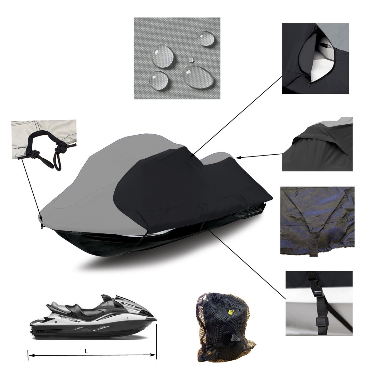 Weatherproof Jet Ski Covers for SEA DOO GTX 2005-2006 - Silver